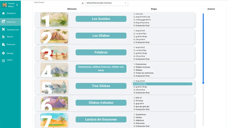 A visual and auditory tool that reinforces phonetic learning in each module.