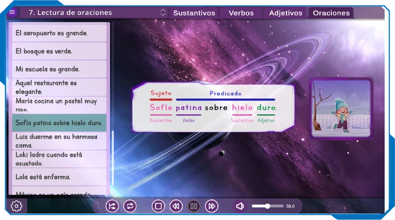 A visual and auditory tool that reinforces phonetic learning in each module.