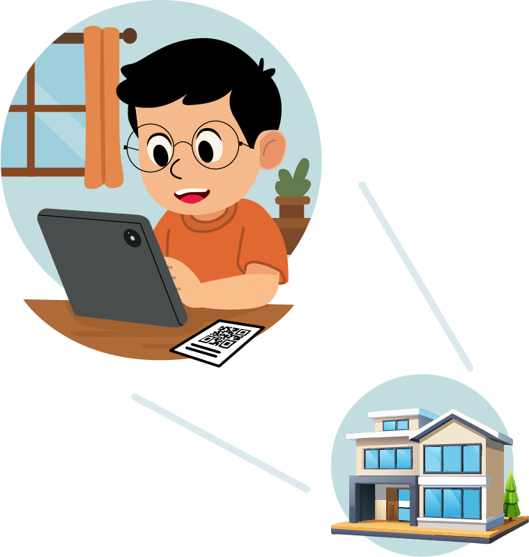 Niño estudiando y casa